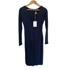 Wayf Women's Medium Navy V-Neck Button Up Cardigan Midi Dress NEW Made in USA